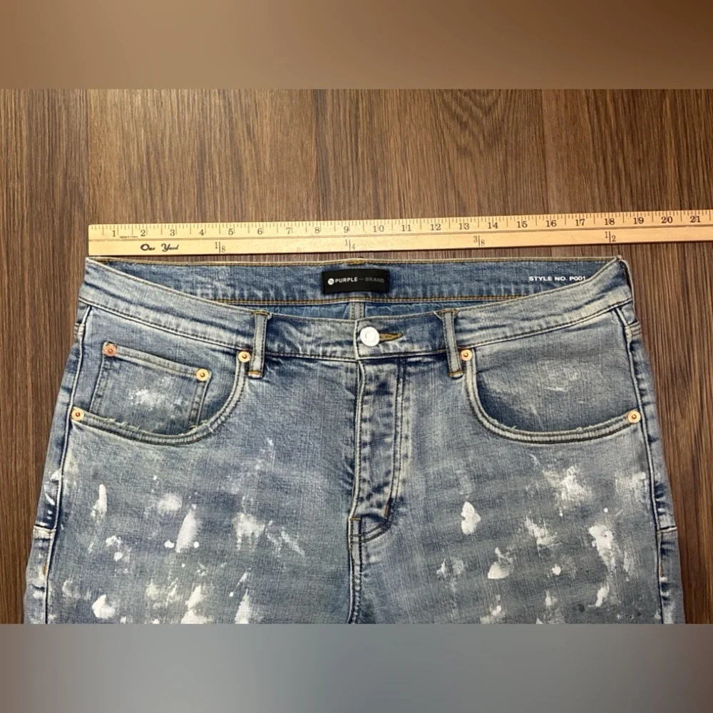Purple Brand P001 Light Wash Paint Splatter Skinny Jeans 36